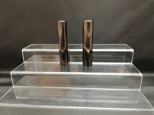 E448染め無し天然黒水牛印鑑　２本セット女性向け(15.0mm×60.0mm・12.0mm×60.0mm)牛モミケース・別珍ケース付き