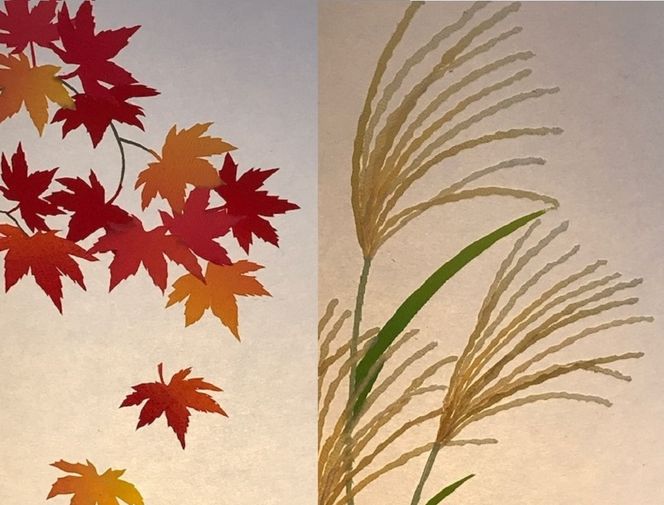 099H269 着物生地で作ったおしゃれな行灯（あんどん） 秋の植物