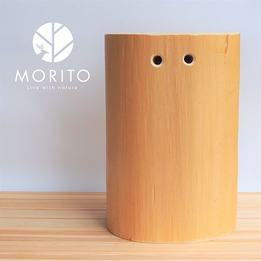 ②MORITOブランド　森の丸太スツール＜ヒノキ持ち手付き／磨き丸太仕上げ＞　オットマン 椅子