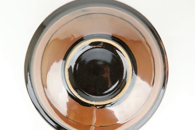 AT010　益子焼　萩原芳典　柿釉線紋鉢