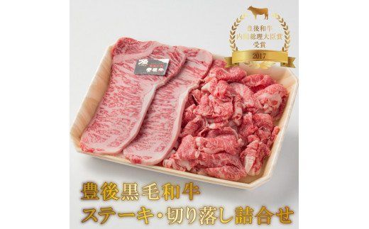 【A01039】 豊後黒毛和牛ステーキ・切り落し詰合せ約600g