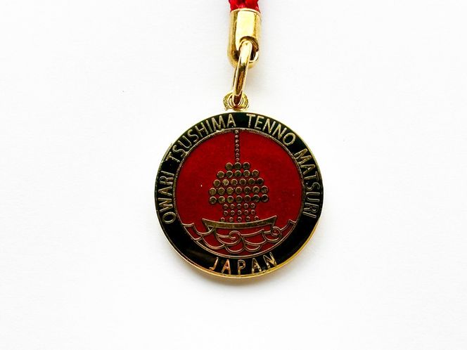 【尾張津島天王祭】七宝焼チャーム付ストラップ【赤透】