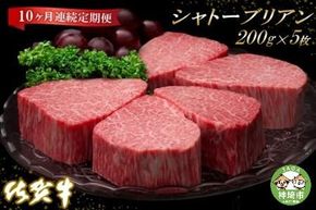 佐賀牛ヒレシャトーブリアン200g×5枚【10ヶ月連続定期便】【定期便 10回 ステーキ ヒレ 冷凍 A4 A5 赤身 牛肉 希少部位 ブランド牛 人気 ランキング 佐賀県産 黒毛和牛】(H065141)