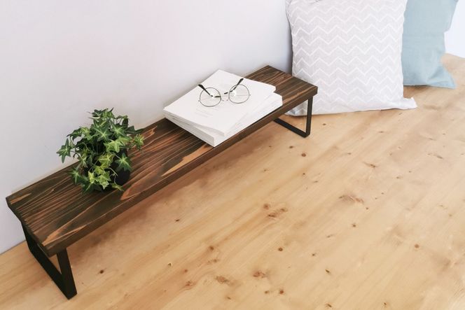 棚 無垢材とアイアンのシェルフ ダークブラウン M80cm 約横80cm×高16cm×奥行19cm 完成品 [新星金属製作所 大阪府 守口市 20940885] 家具 インテリア シェルフ 植物置き 靴棚 飾り棚 収納 日本製