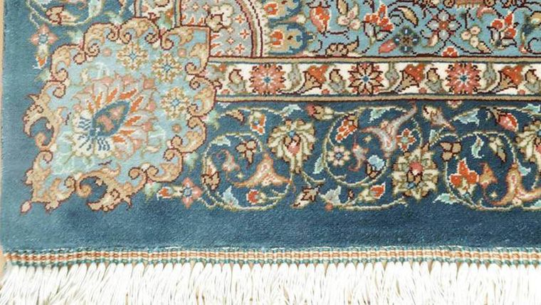 絨毯 手織り 敷物 ラグ 玄関マット 横幅:87㎝ 奥行:60㎝ 西洋美術 ラグマット カーペット (検) ペルシャ絨毯 シルク　　z6745a