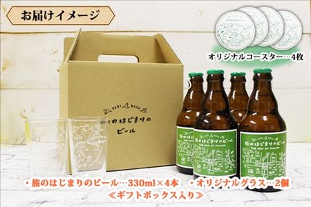 北海道 旅のはじまりのビール 330ml×4本 グラス2個セット ギフトボックス入り コースター4枚付き ビール クラフトビール 地ビール 酒 お酒 麦酒 beer HOTEL NUPKA プレゼント 手土産 贈り物 ギフト gift お取り寄せ 送料無料 十勝 士幌町【L07】