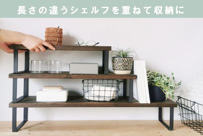 棚 無垢材とアイアンのシェルフ ダークブラウン M60cm 約横60cm×高16cm×奥行19cm 完成品 [新星金属製作所 大阪府 守口市 20940874] 家具 インテリア シェルフ 植物置き 靴棚 飾り棚 収納 日本製