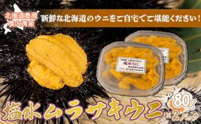【2027年6月下旬～7月下旬迄発送予定】うに 塩水 ムラサキウニ 80g×2パック 北海道 豊浦 噴火湾 雲丹【配送不可地域：離島】 