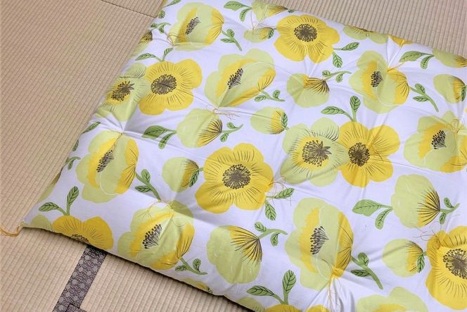 天然繊維手作り　木綿わた入り敷ふとん（ポピー柄「ブルー」）HT00097