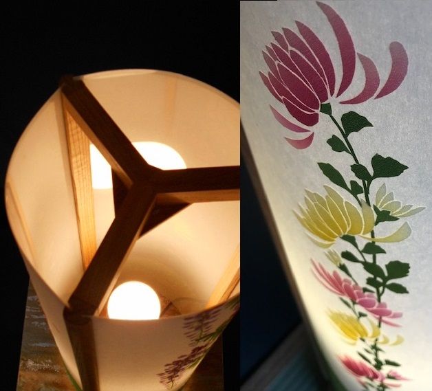 099H821 着物生地で作ったおしゃれな行灯（あんどん） 花三様