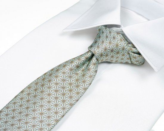 郡内織物「富士桜工房」シルクネクタイ 麻の葉 白緑 FAA1020