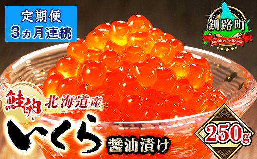 [定期便 3ヶ月連続]いくら醤油漬け 250g ×1箱 小分け | 国産 北海道産 いくら いくら醤油漬 イクラ ikura 天然 鮭 サーモン 鮭卵 鮭いくら 北海道 昆布のまち 釧路町 笹谷商店 直営 釧之助本店 人気の 訳あり! 父親の日 ご飯 米 無洗米 にも最適 121-1928-01-015