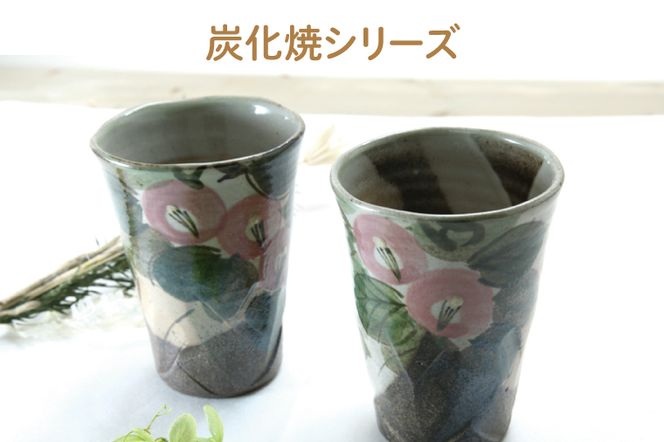 BH001　【益子焼】優しい風合いの椿模様フリーカップペア2個セット