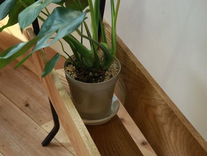 家具 アイアンとオークのプランター カバン置き  Z095