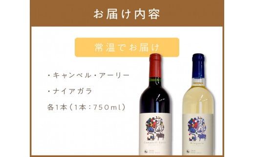 《14営業日以内に発送》キャンベル・アーリー750ml・ナイアガラ750ml 各1本 ( ワイン お酒 酒 ぶどう 赤ワイン 白ワイン セット )【138-0003】