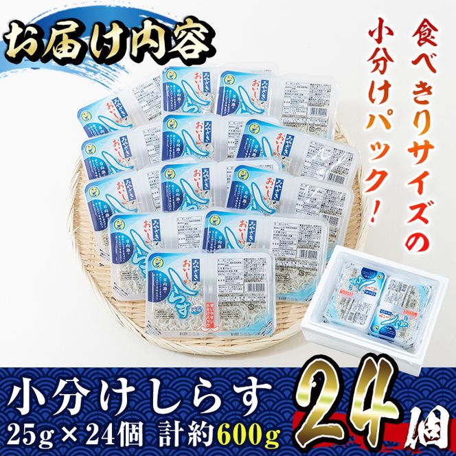 小分けしらすツインパック12個セット(計約600g・25g×2パック×12個)魚 小魚 魚介類 シラス おつまみ カルシウム 個包装 釜揚げ しらす丼 冷凍 子供 海鮮丼 お茶漬け 海鮮 宮崎県 門川町【E-22】【株式会社 水永水産】