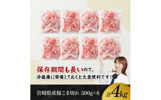 ※ 数量限定 ※ 宮崎県産 豚 こま切れ 4kg （500g×8袋） 【 豚肉 肉 小分けが便利 宮崎産 ぶた肉 豚こま 豚小間 】☆[D11103]