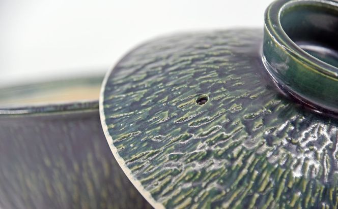 【上野焼香春徹山窯】 選べる土鍋 【オリベ釉：緑】 1個 幅約23cm×高さ約11cm