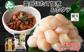 3085. 無地熨斗 雲丹ほたて佃煮 100g ホタテ 500g 小分け 雲丹 ウニ うに 帆立 ホタテ ほたて 佃煮 つくだ煮 瓶詰 海鮮 熨斗 のし 名入れ不可 送料無料 北海道 弟子屈町