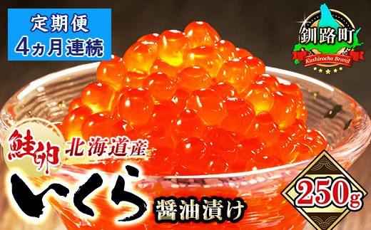 [定期便 4ヶ月連続]いくら醤油漬け 250g ×1箱 小分け | 国産 北海道産 いくら いくら醤油漬 イクラ ikura 天然 鮭 サーモン 鮭卵 鮭いくら 北海道 昆布のまち 釧路町 笹谷商店 直営 釧之助本店 人気の 訳あり! 子どもの日 母の日 父親の日 ご飯 米 無洗米 にも最適 121-1928-01-016