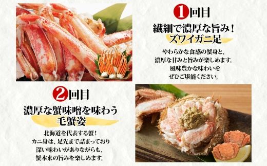 ■定期便■ 1584.蟹づくし 頒布会  全4回 ズワイガニ足 1kg 毛蟹 2尾 700g タラバガニ足 1kg ズワイ ポーション 500g むき身 かに 蟹 カニ ズワイガニ ずわいがに たらばがに 送料無料 100000円 北海道 弟子屈町