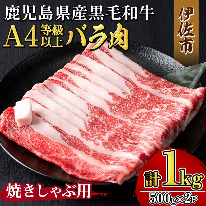 isa605 《毎月数量限定》鹿児島県産黒毛和牛 A4等級以上！バラ肉＜焼きしゃぶ用＞！(計1kg・500g×2パック)黒毛和牛 牛肉 国産 九州 鹿児島県 和牛 バラ肉 バラ ギフト 肉 贈り物 プレゼント 焼きしゃぶ【増元精肉店】