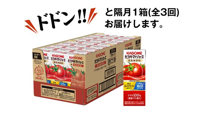 【 全3回 隔月 定期便 】カゴメ トマトジュース 食塩無添加 200ml × 24本 カゴメトマトジュース KAGOME トマト ジュース 紙パック 食塩 無添加 無塩 トマト100％ 頒布会 数量限定 機能性表示食品 [DA059us]