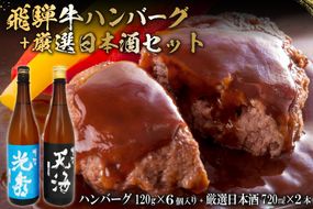 6-7　飛騨牛 ハンバーグ120g×6個入り　+　厳選日本酒720ml×2本【0026-055】