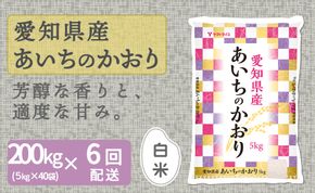 【精米】6回定期便 愛知県産あいちのかおり 200kg（5kg×40袋）　安心安全なヤマトライス 米 白米 国産 大容量 5キロ　H074-620