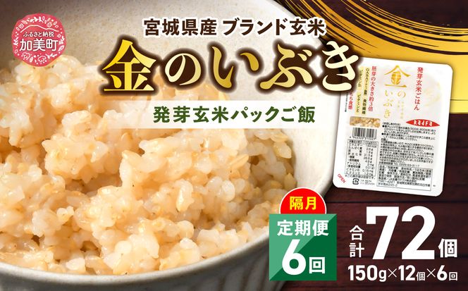 米 【6回 隔月 定期便】 宮城県産 金のいぶき 発芽玄米 パックごはん 12個×6回 総計72個 [JA加美よつば（生活課） 宮城県 加美町 44581467] 米 ご飯 レトルトご飯 ひとり暮らし 非常食 防災 備蓄用