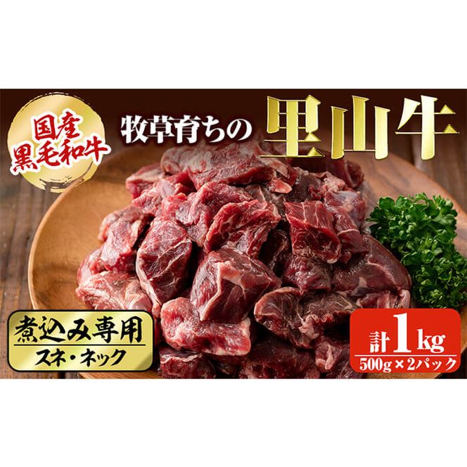 国産黒毛和牛 牧草育ちの里山牛 煮込み専用スネ・ネック計1kg(500g×2パック) a9-021