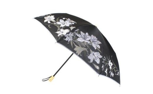 槙田商店【晴雨兼用折りたたみ傘】”絵おり” 百合：黒 FAA5065