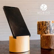 ⑰MORITOブランド　森の丸太スタンド　「MIGAKI」　／スマホスタンドとエコバッグセット　杉の皮付き