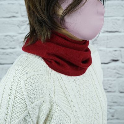 E1408国産カシミヤ糸使用国内生産カシミヤ１００％ネックウォーマ（ワイン）