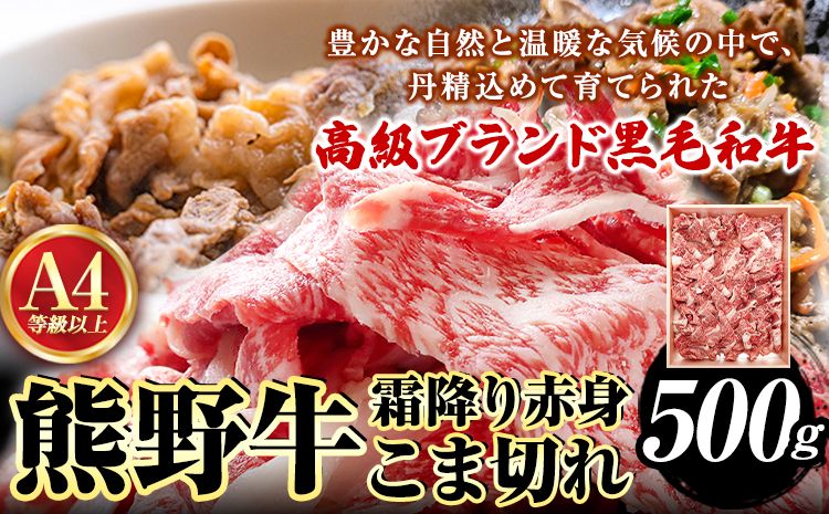 熊野牛 A4以上 霜降り 赤身 こま切れ 500g 株式会社魚鶴商店[30日以内に出荷予定(土日祝除く)] 和歌山県 日高町 熊野牛 黒毛和牛 A4等級以上 赤身 こま切れ---wsh_fuot11_30d_23_25000_500g---