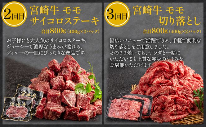 定期便 3ヶ月 お楽しみ 宮崎牛 赤身肉セット 計2.4kg_M241-T009