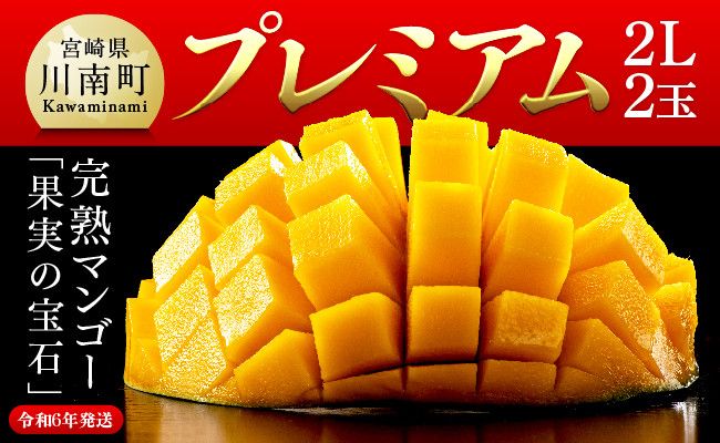 【令和7年発送】宮崎県産完熟マンゴー「果実の宝石」プレミアム　2L×2玉 【 先行予約 数量限定 宮崎県産 九州産 川南町産 糖度15度以上 期間限定 】[D03707]