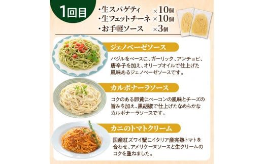 【3ヶ月定期便】生スパゲティ10個×生フェットチーネ10個 お手軽ソース3個付き 　K036-T09