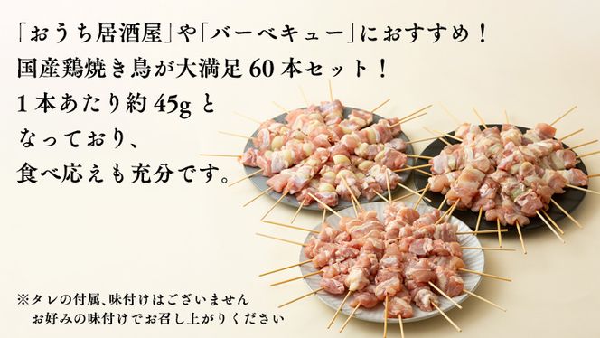 1本45g！合計約2700g！食べ応えバツグン、つくば鶏 焼き鳥 モモ 3種60本 セット （各20本入り） 焼鳥 鶏肉 おかず おつまみ [AI11-NT]
