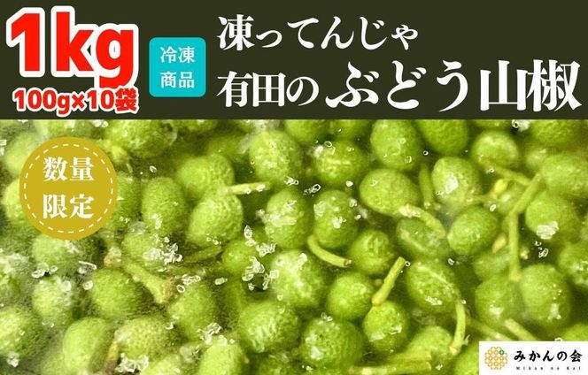 【6月下旬出荷予定】冷凍山椒 凍ってんじゃ ぶどう山椒 1kg ( 100g × 10袋 ) 和歌山県産 【みかんの会】   AX278