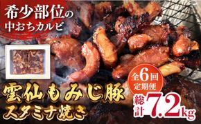 【6回定期便】雲仙もみじ豚 味付き 中おち カルビ スタミナ焼き 1200g 豚 豚肉 / 南島原市 / はなぶさ [SCN089]