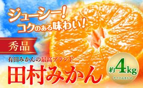 【先行予約】みかん 田村みかん 秀品 4kg サイズ指定なし 株式会社とち亀物産《11月下旬-1月中旬頃出荷》和歌山県 日高町 フルーツ くだもの 果物 柑橘 旬 ノーワックス 送料無料 紀伊国屋文左衛門本舗---wsh_ttk21_11g1c_25_19000_4kg---