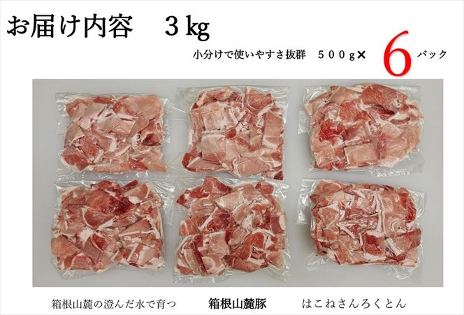 169-2575　【定期便12ヵ月】箱根山麓豚　モモ・ウデ切り落とし３K盛り(500ｇ×６パック)【 箱根山麓豚 切り落とし 神奈川県 小田原市 】