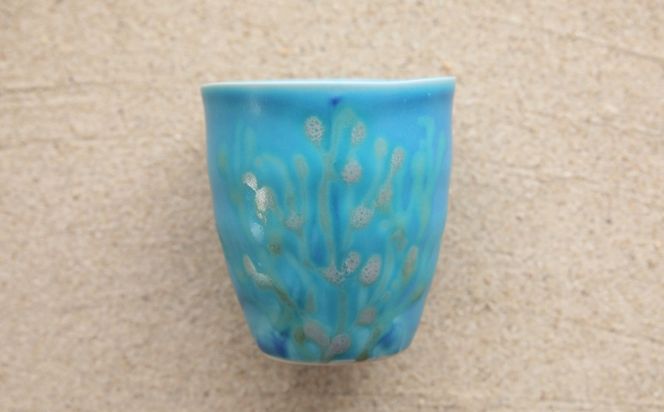 【datta.沖縄南の島陶芸工房】珊瑚フリーカップ 青色（1点）