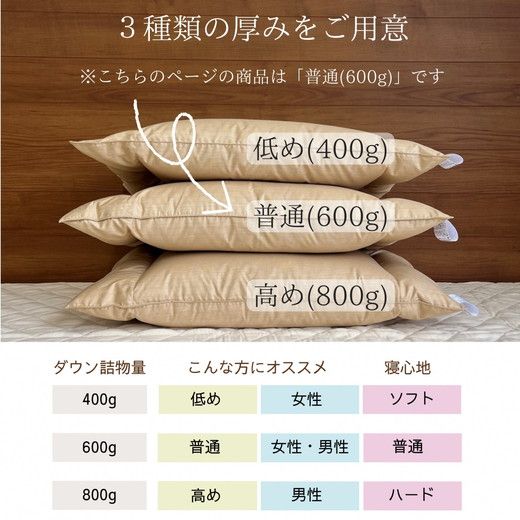 ＜京都金桝＞快適睡眠グッズ 「ダウンの枕」 600g （高さ普通の適度な寝心地） ｜ 枕 羽毛枕 肩こり 首こり