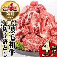 ＜定期便・全4回(隔月)＞鹿児島県産！黒毛和牛切り落とし定期便(総量4kg)国産 九州産 鹿児島産 牛肉 国産牛 切り落とし 切落し 赤身 小分け 頒布会【スターゼン】a-72-4-z