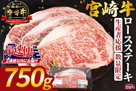 生産者応援 期間限定 数量限定 ＜宮崎牛ロースステーキ 3枚＞2週間以内に発送【 国産 黒毛和牛 牛肉 牛 精肉 ロース ロース肉 ステーキ 4等級以上 ブランド牛 赤身 贈答品 ギフト 贈り物 化粧箱 グルメ ミヤチク 宮崎県 国富町 】【b0740_my】