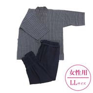 【LLサイズ×女性用：ファスナー無し】天然にこだわった自慢の逸品　【みくりや染織】正藍染手織り木綿作務衣上下一式（上衣刺し子織り・ズボン無地）