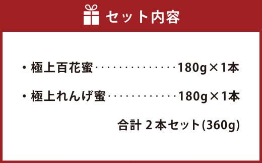 純国産 はちみつ 2本セット 計360g（極上れんげ蜜・極上百花蜜）
