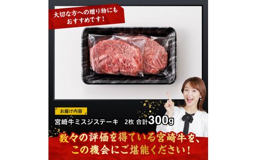 宮崎牛ミスジステーキ2枚　合計300ｇ【 肉 牛肉 国産 黒毛和牛 宮崎牛 ステーキ ミスジ 宮崎県 川南町 】 [D11409]	